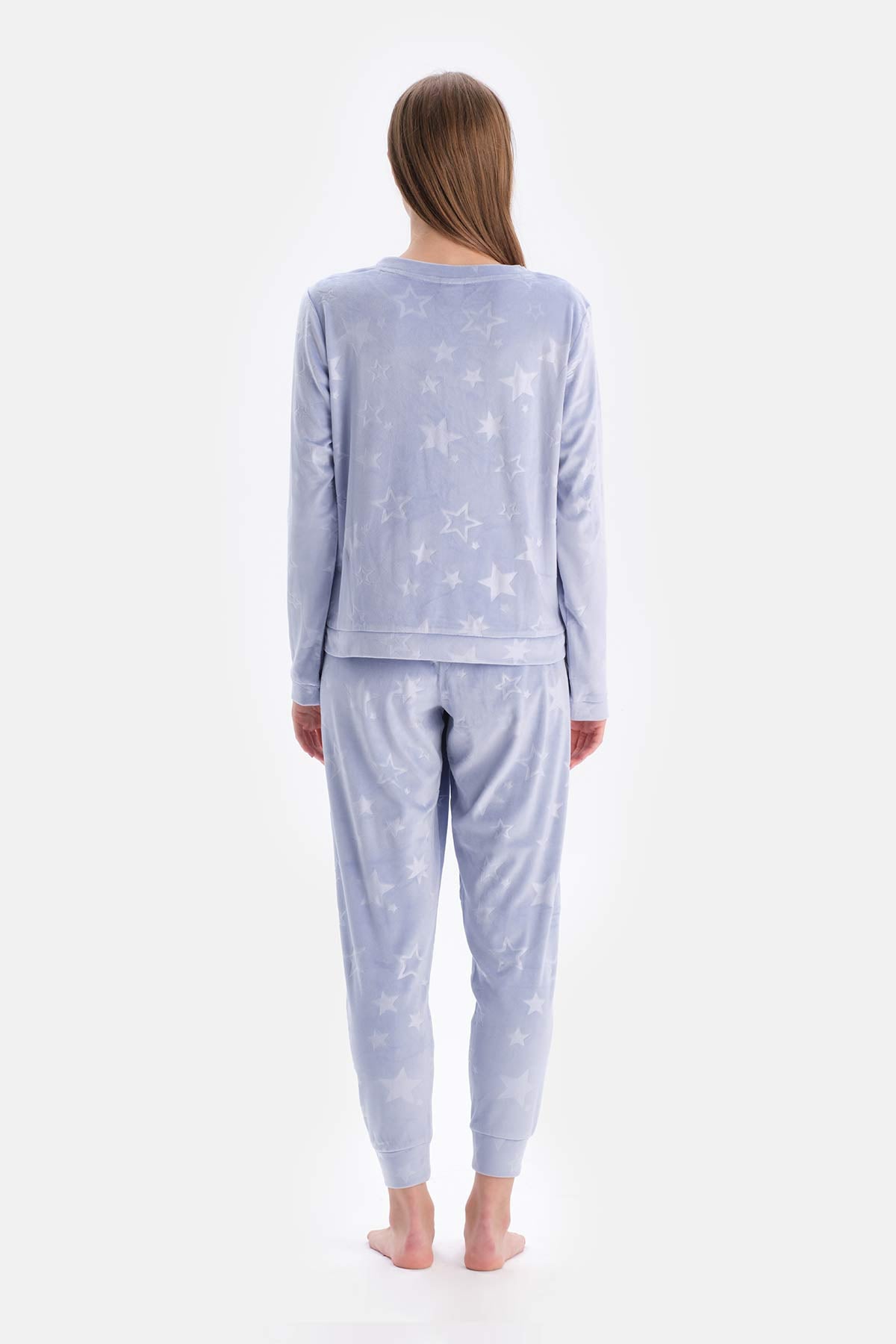 Blue EMBOSSED STAR DETAILED KNITTED PAJAMAS SUIT