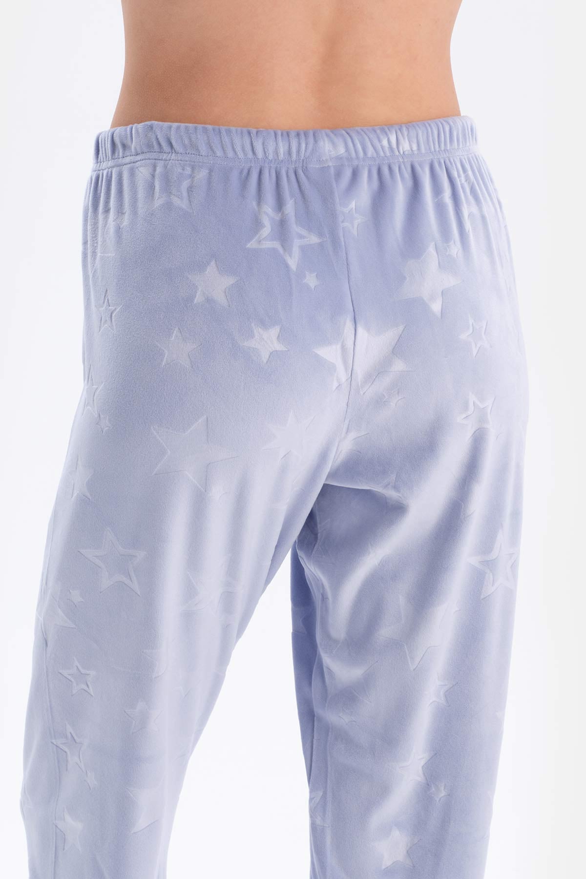 Blue EMBOSSED STAR DETAILED KNITTED PAJAMAS SUIT