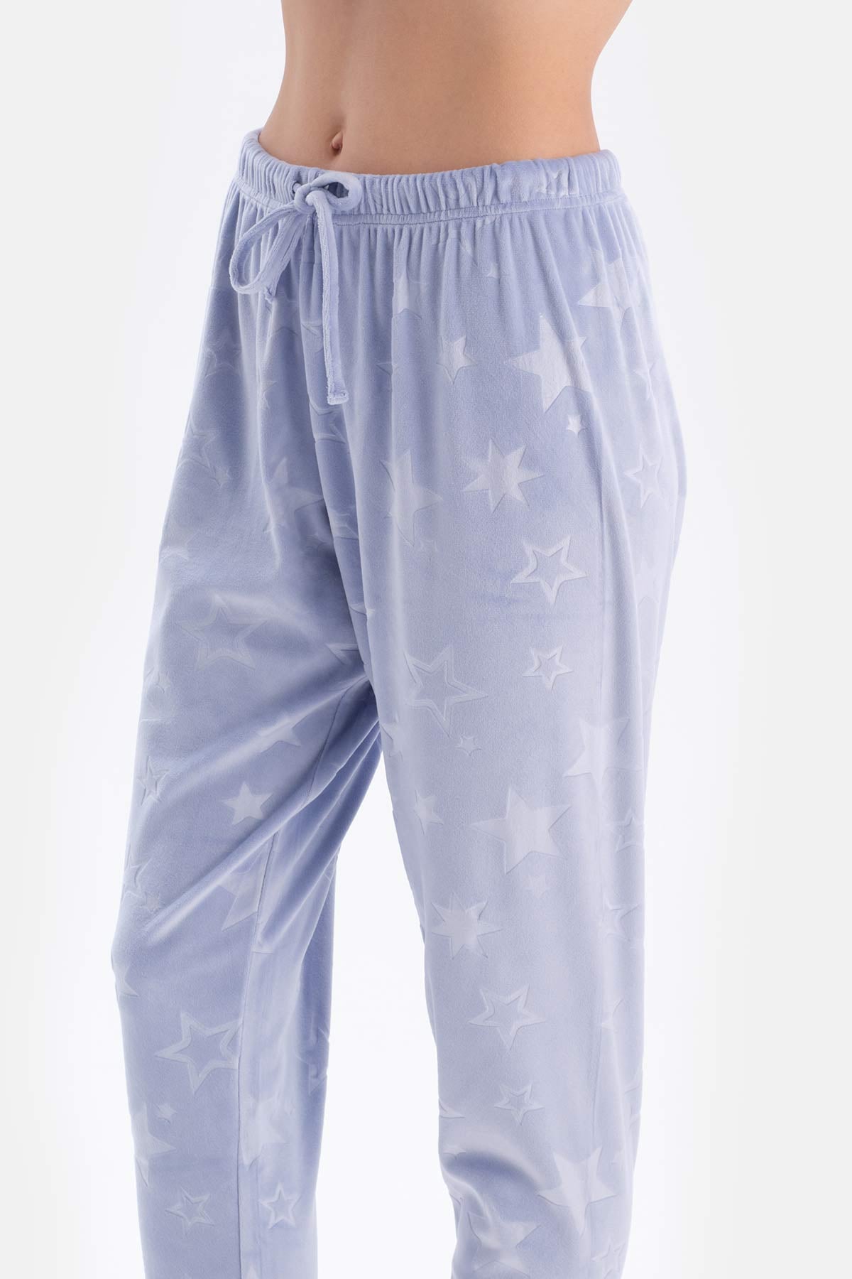 Blue EMBOSSED STAR DETAILED KNITTED PAJAMAS SUIT