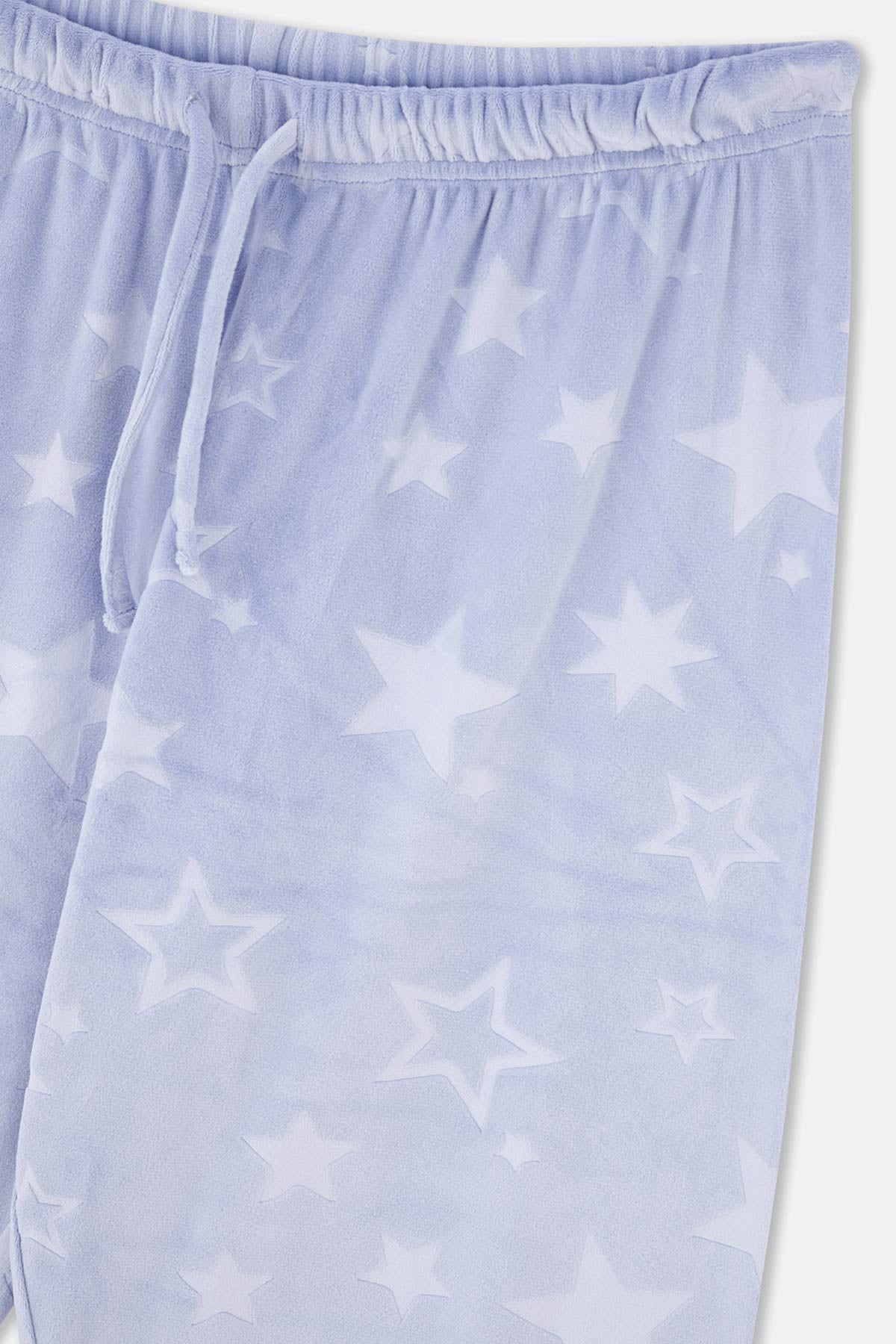 Blue EMBOSSED STAR DETAILED KNITTED PAJAMAS SUIT