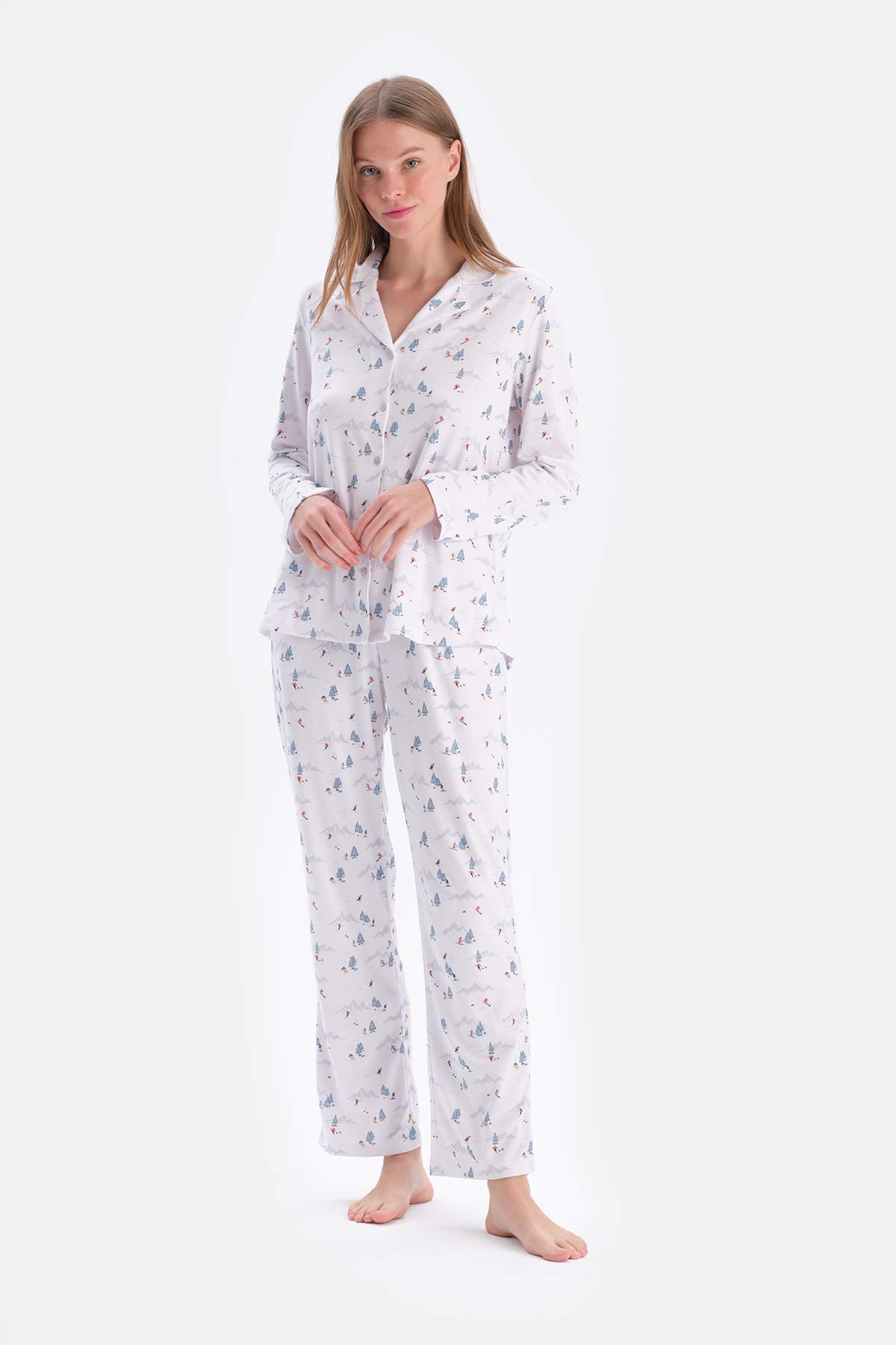 White SIZE PRINTED SHIRT PANTS PAJAMAS SUIT