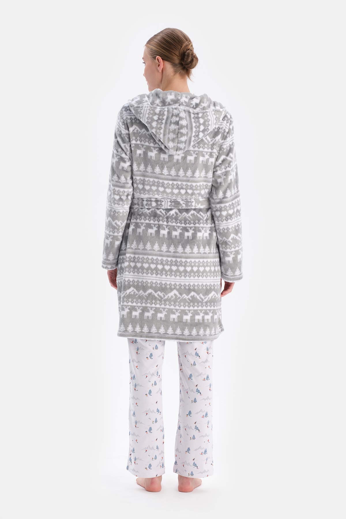 Grey CHRISTMAS PRINTED FLEECE ROBE