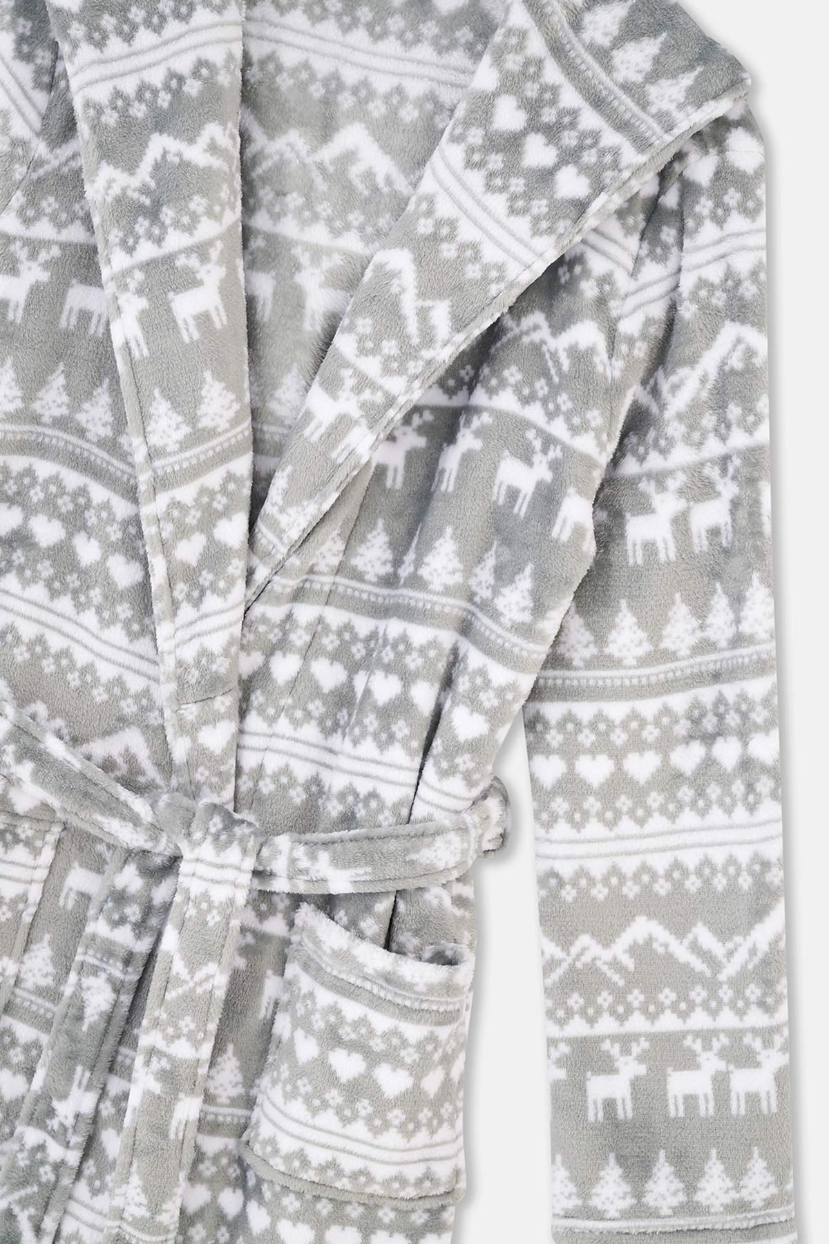 Grey CHRISTMAS PRINTED FLEECE ROBE