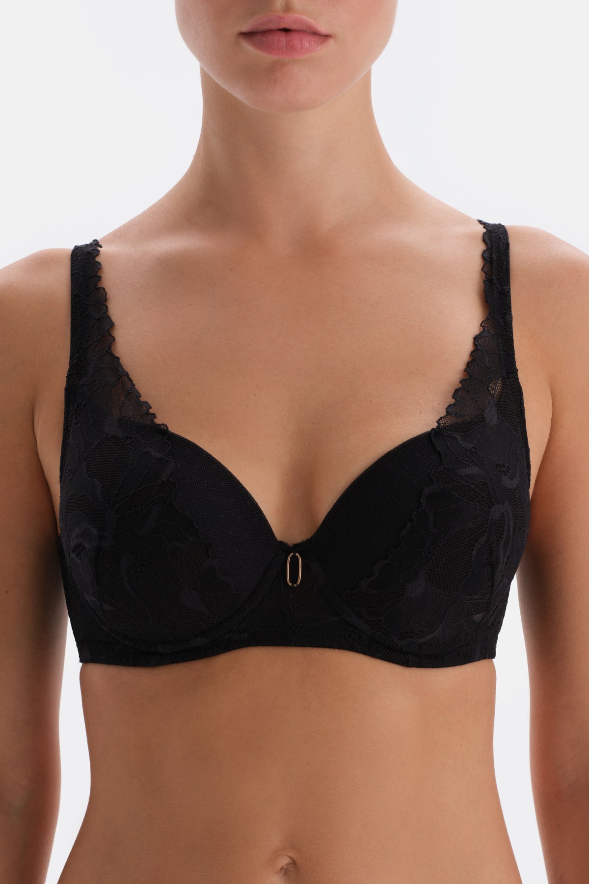 Black LACE AND ACCESSORY DETAILED FILLED BRA
