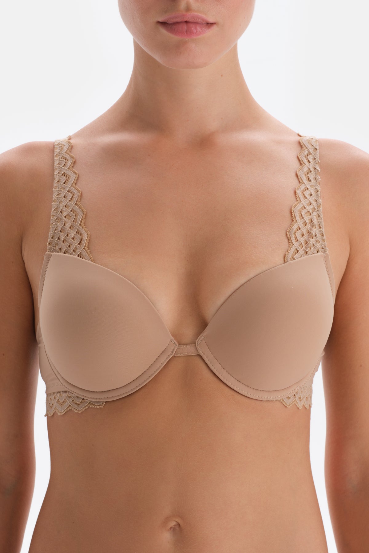 Tan LACE DETAILED PREMIUM BASIC FILLED BRA