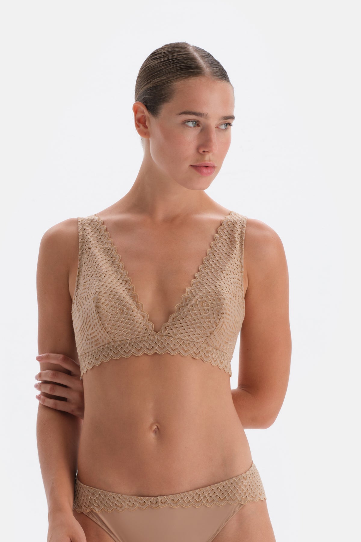 Tan LACE DETAILED PREMIUM BASIC SOFT BRA