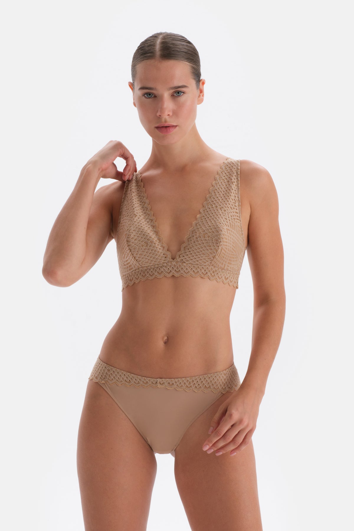 Tan LACE DETAILED PREMIUM BASIC SOFT BRA