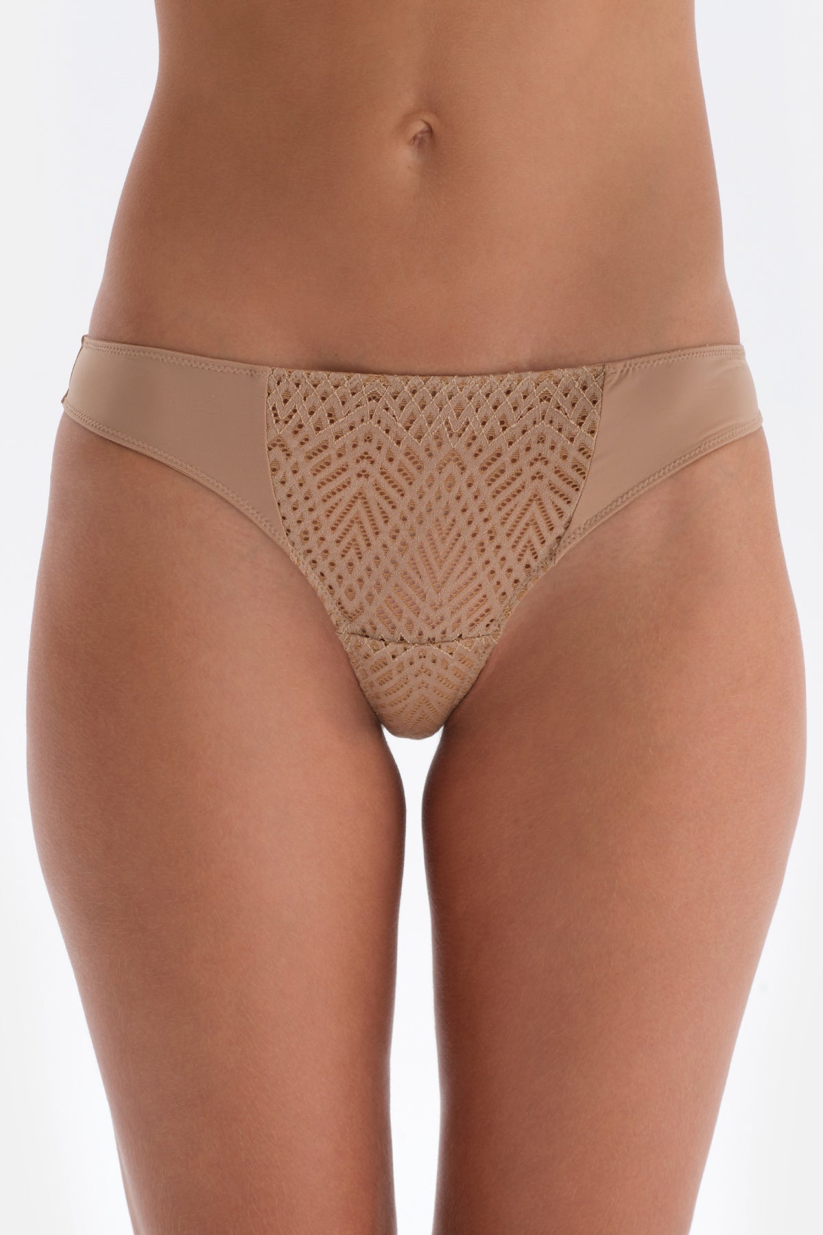 Tan LACE DETAILED PREMIUM BASIC Thong