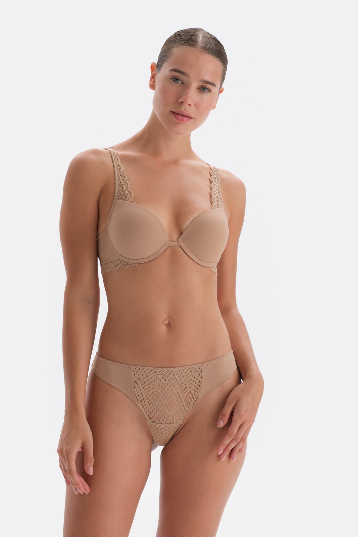 Tan LACE DETAILED PREMIUM BASIC Thong