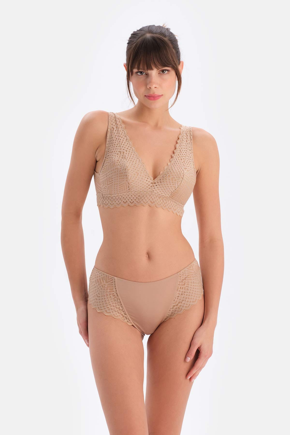Tan LACE DETAILED PREMIUM BASIC BRIEF PANTS