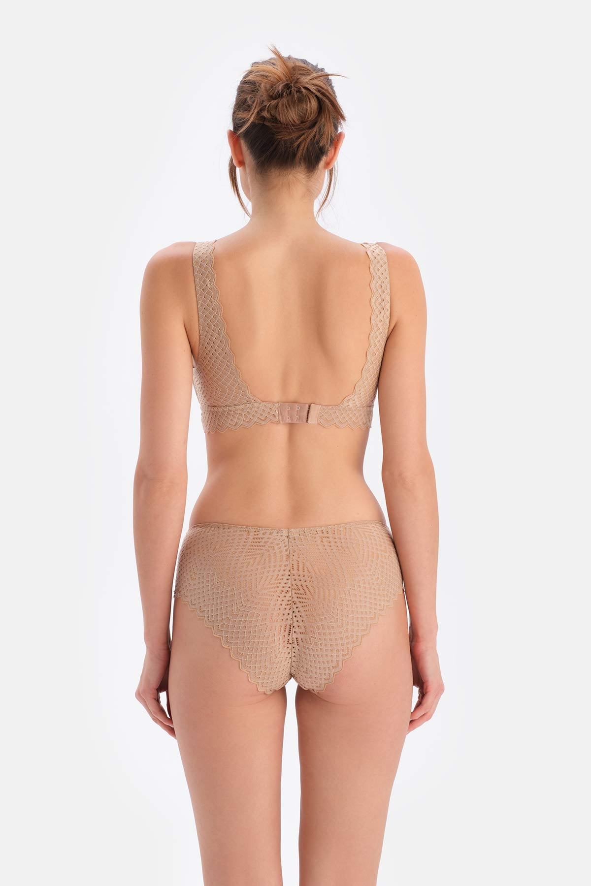 Tan LACE DETAILED PREMIUM BASIC BRIEF PANTS