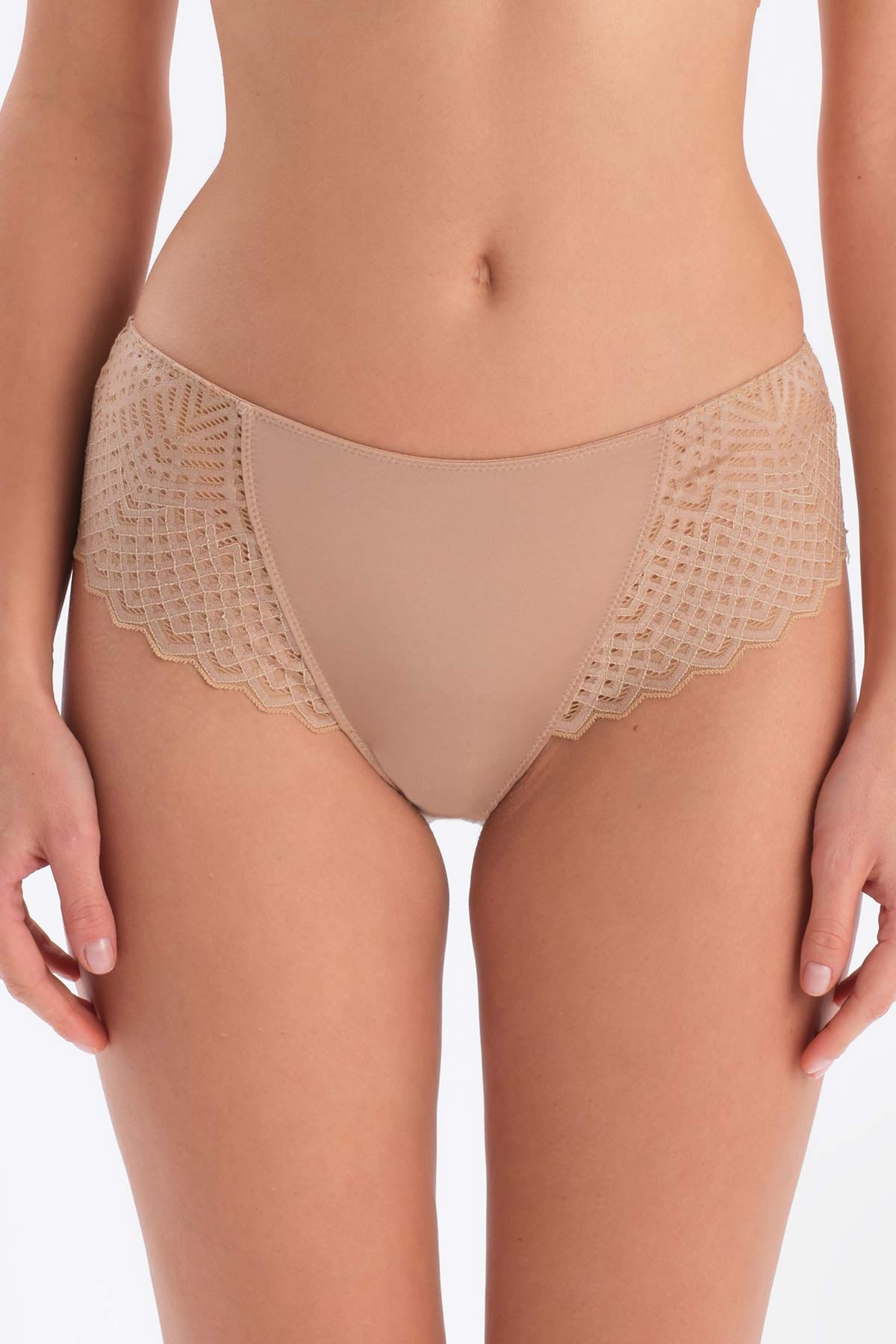 Tan LACE DETAILED PREMIUM BASIC BRIEF PANTS