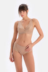 Tan LACE DETAILED PREMIUM BASIC BRIEF PANTS