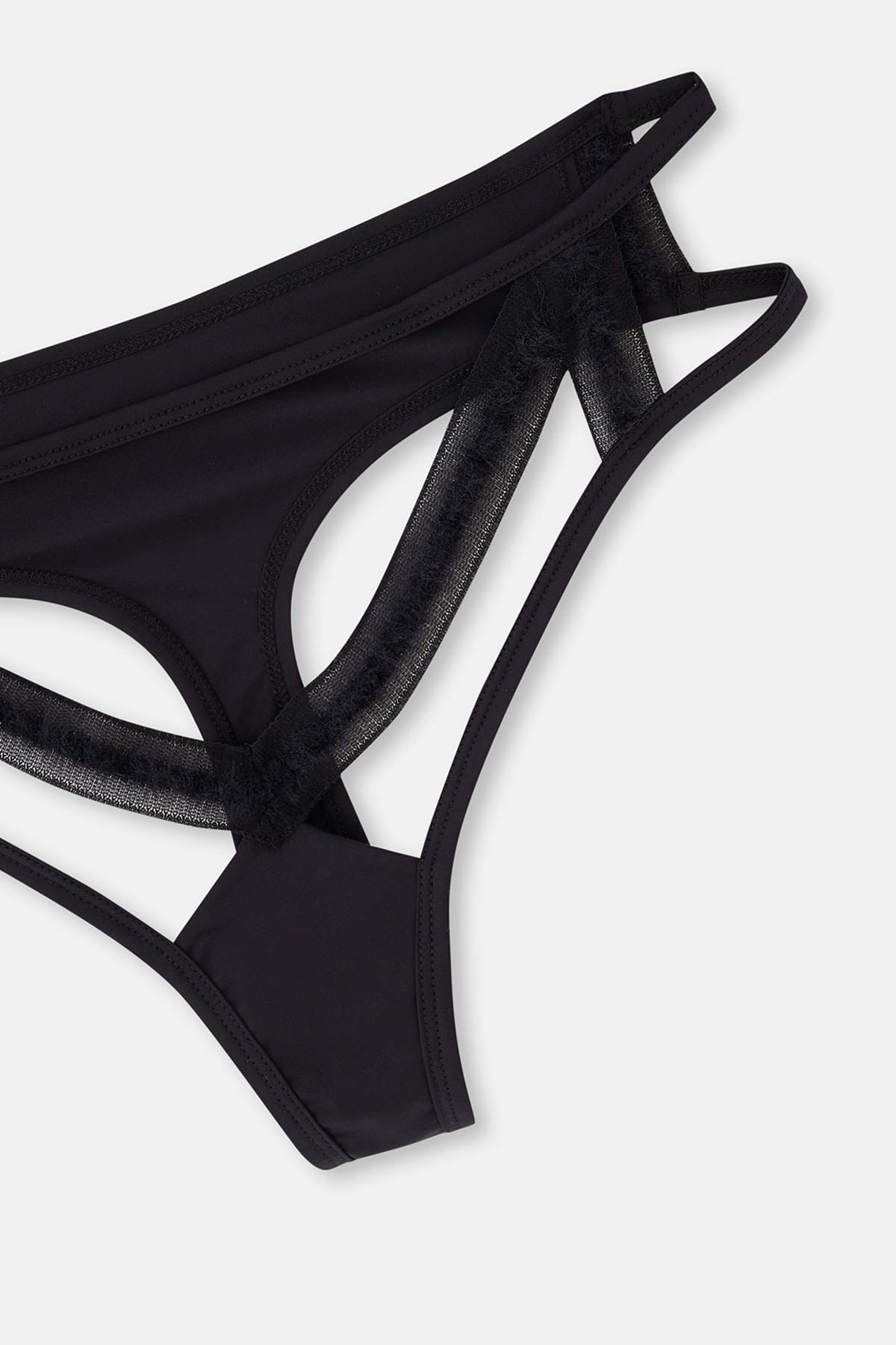 Black TULLE DETAILED THONG