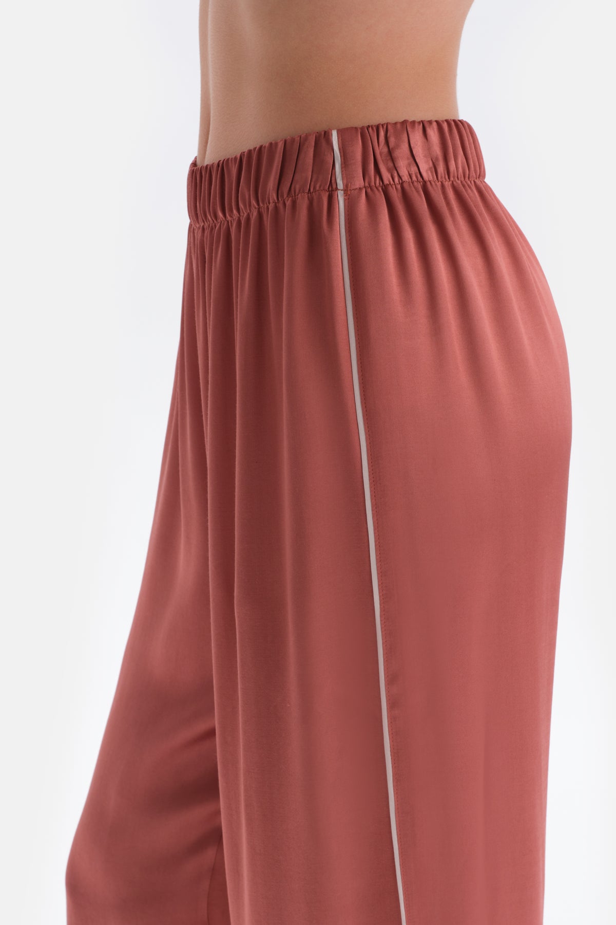 Terracotta WOVEN TROUSERS WITH PIPE DETAIL