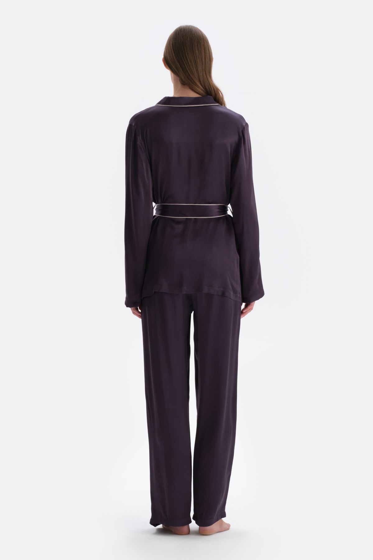 Purple WOVEN SATIN WOVEN TROUSERS WITH LEG STRAP