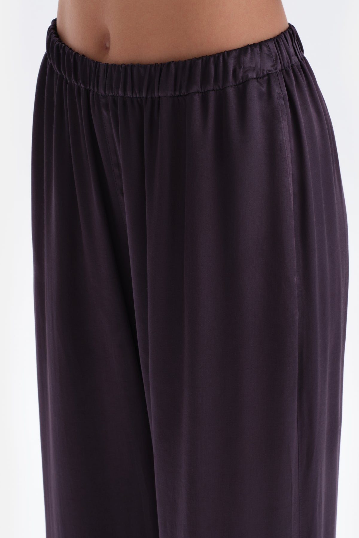 Purple WOVEN SATIN WOVEN TROUSERS WITH LEG STRAP