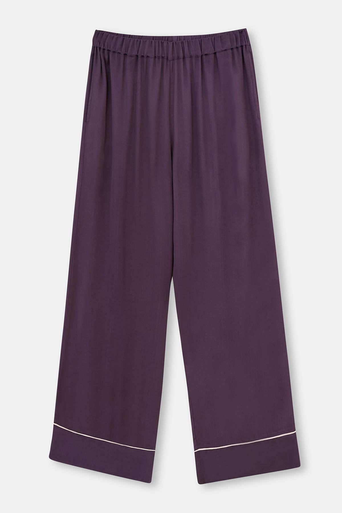 Purple WOVEN SATIN WOVEN TROUSERS WITH LEG STRAP