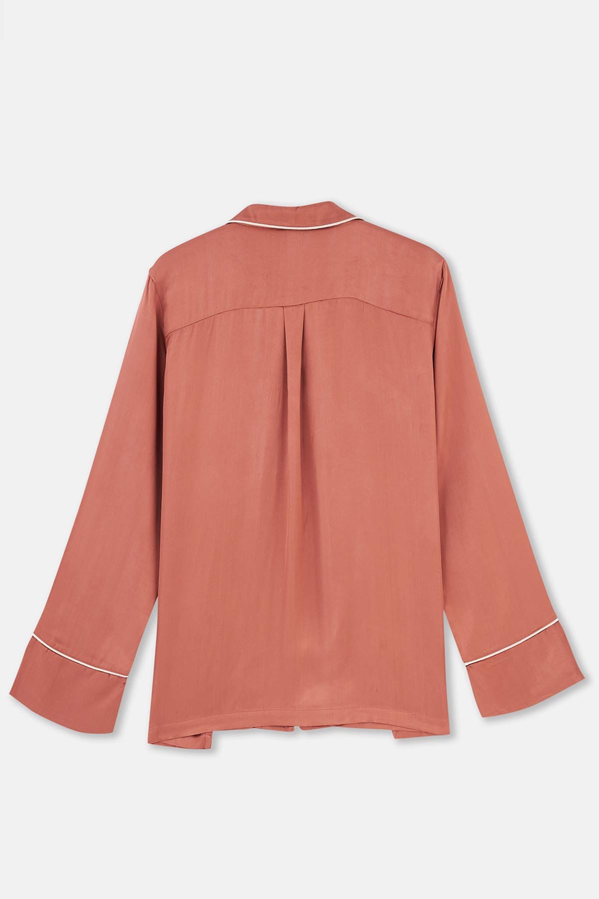 Kiremit Biye Detaylı Dokuma Gömlek Pijama Üstü