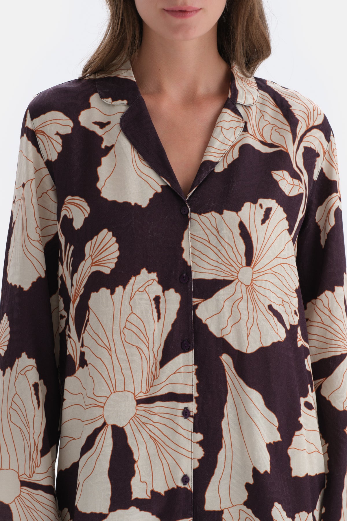 Purple FLORAL PRINT DETAILED WOVEN SHIRT