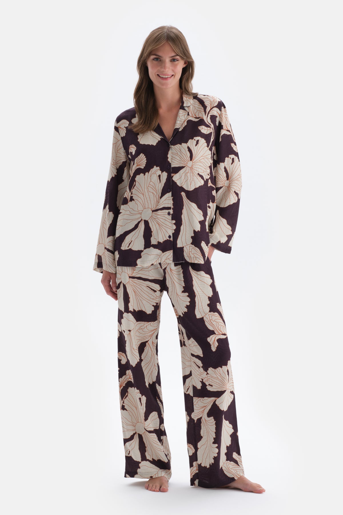 Purple FLORAL PRINT DETAILED WOVEN SHIRT