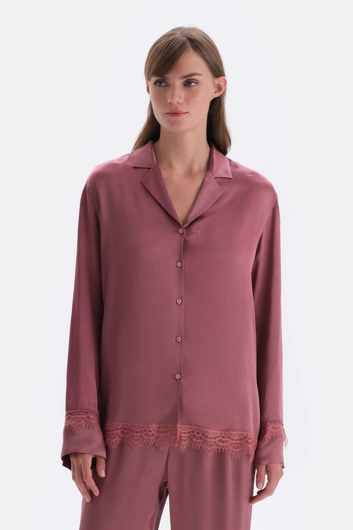 Dusty Rose LACE DETAILED WOVEN SHIRT