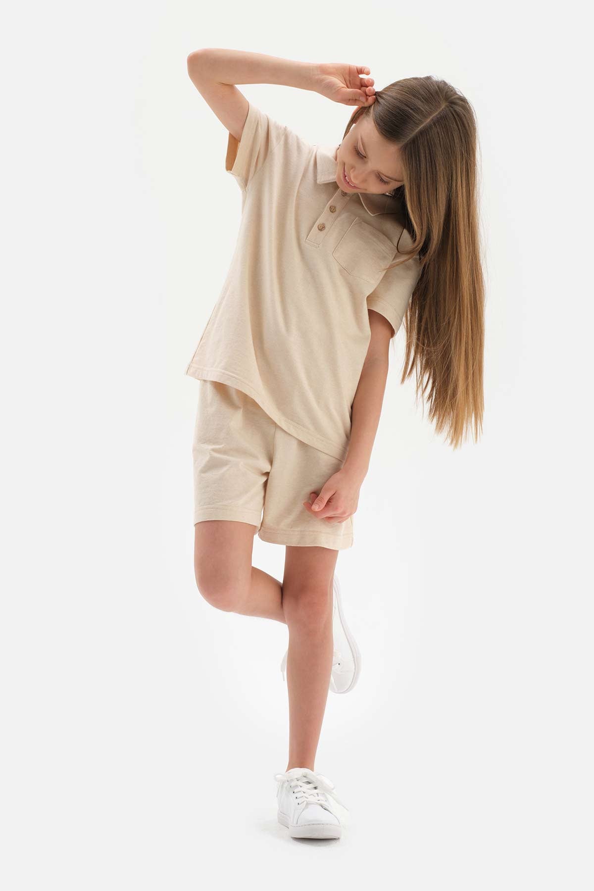 BEIGE NATURAL COLORED LOCAL COTTON POLO COLLAR UNISEX T-SHIRT