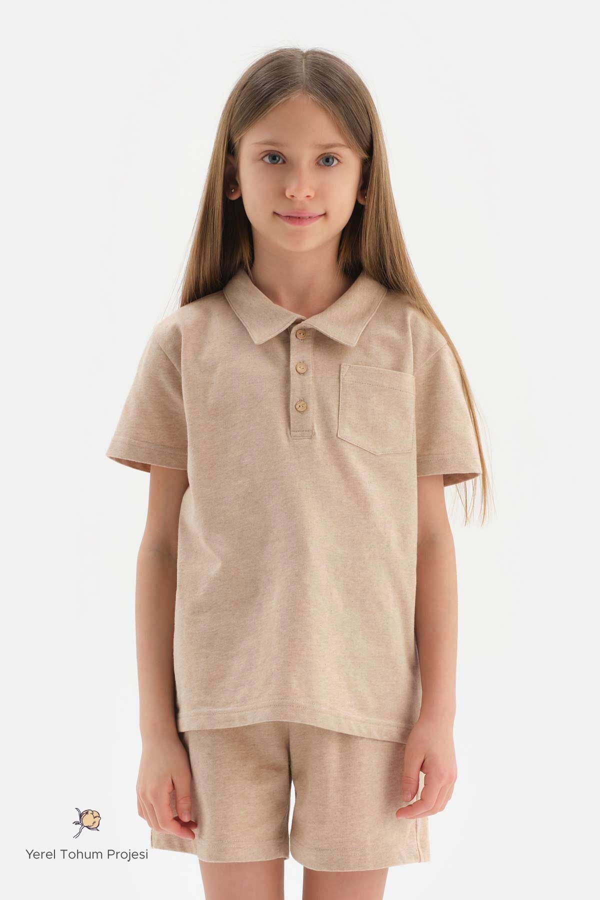 BROWN NATURAL COLORED LOCAL COTTON POLO COLLAR UNISEX T-SHIRT