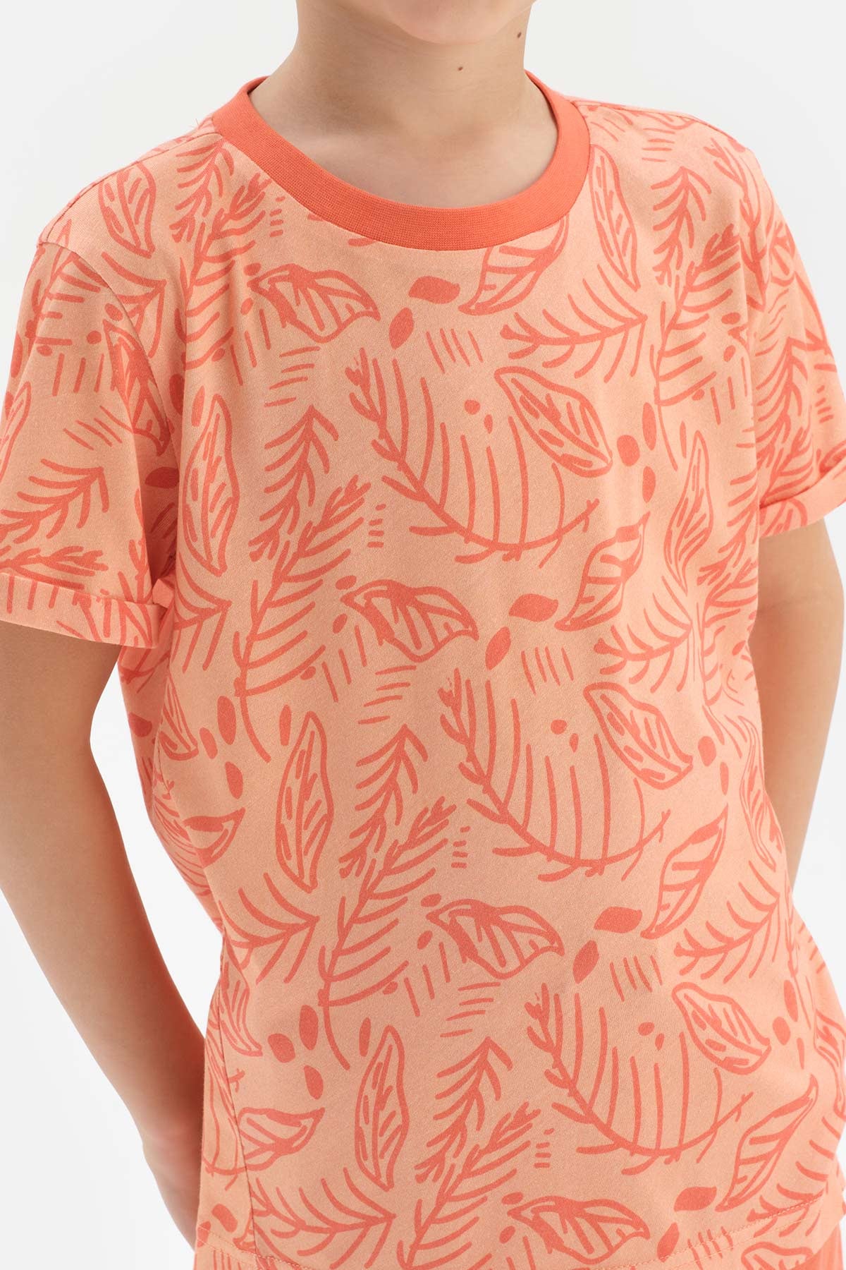 ORANGE SIZE PRINTED SHORT SLEEVE T-SHIRT SHORTS PAJAMAS SUIT