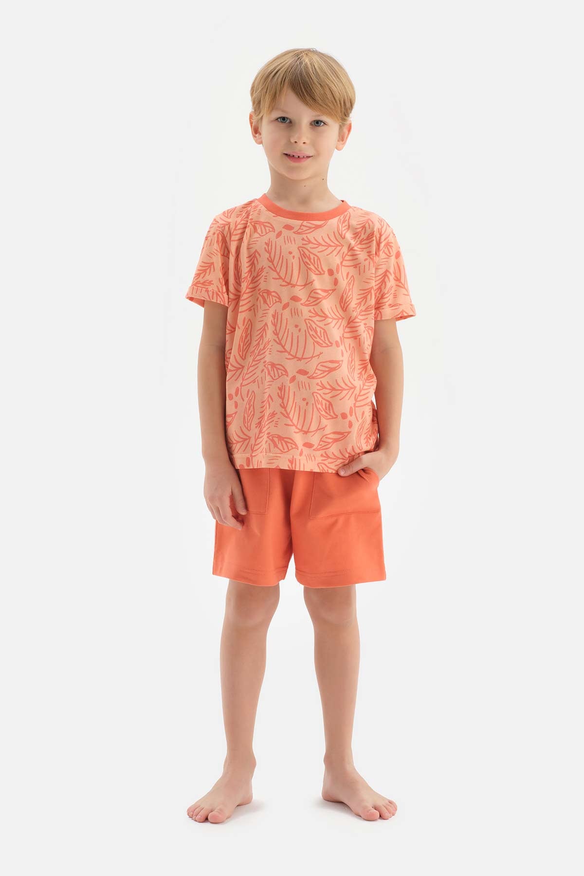 ORANGE SIZE PRINTED SHORT SLEEVE T-SHIRT SHORTS PAJAMAS SUIT