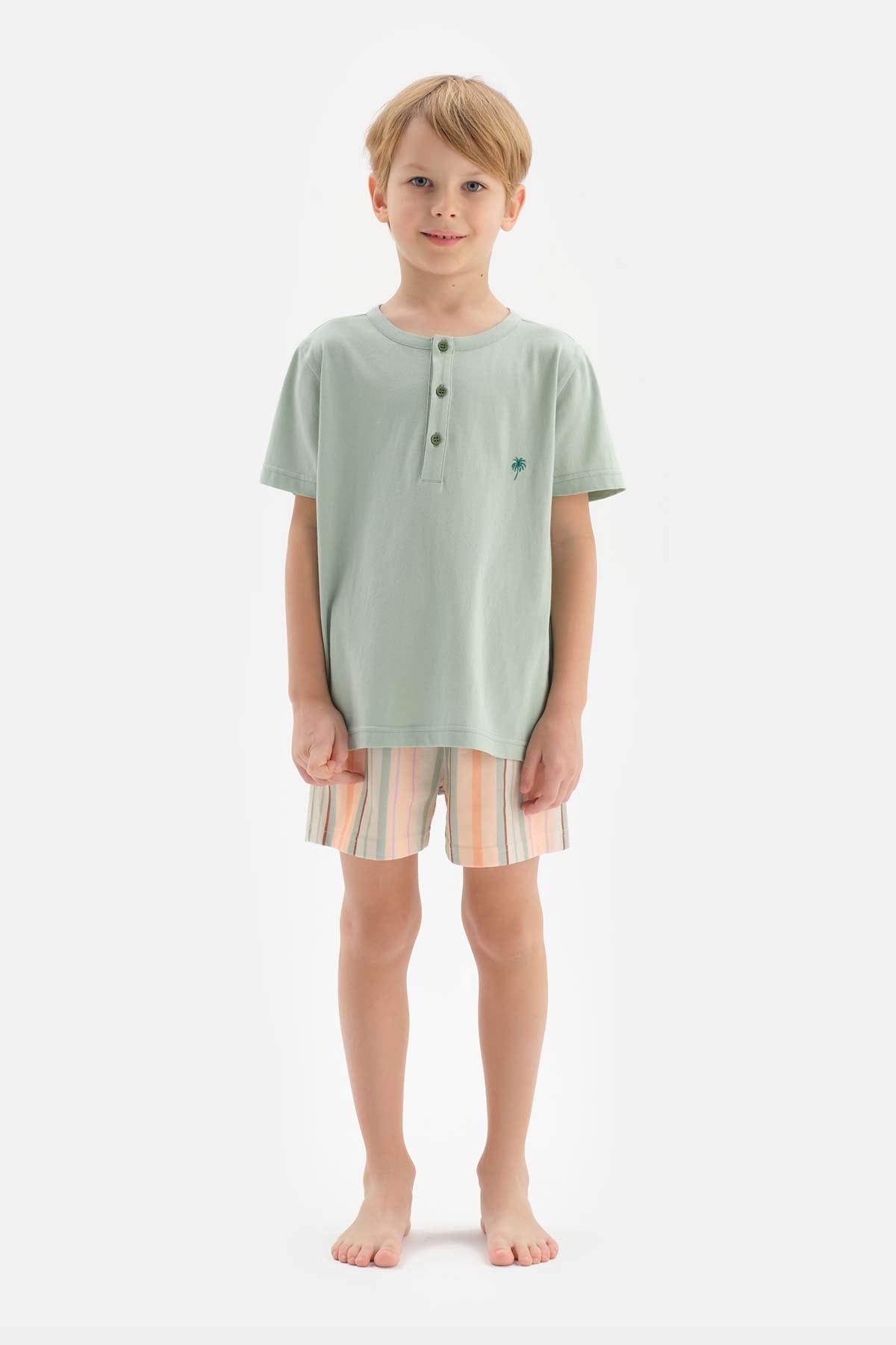 MINT HALF-PLOT EMBROIDERY DETAILED T-SHIRT SHORTS PAJAMAS SUIT
