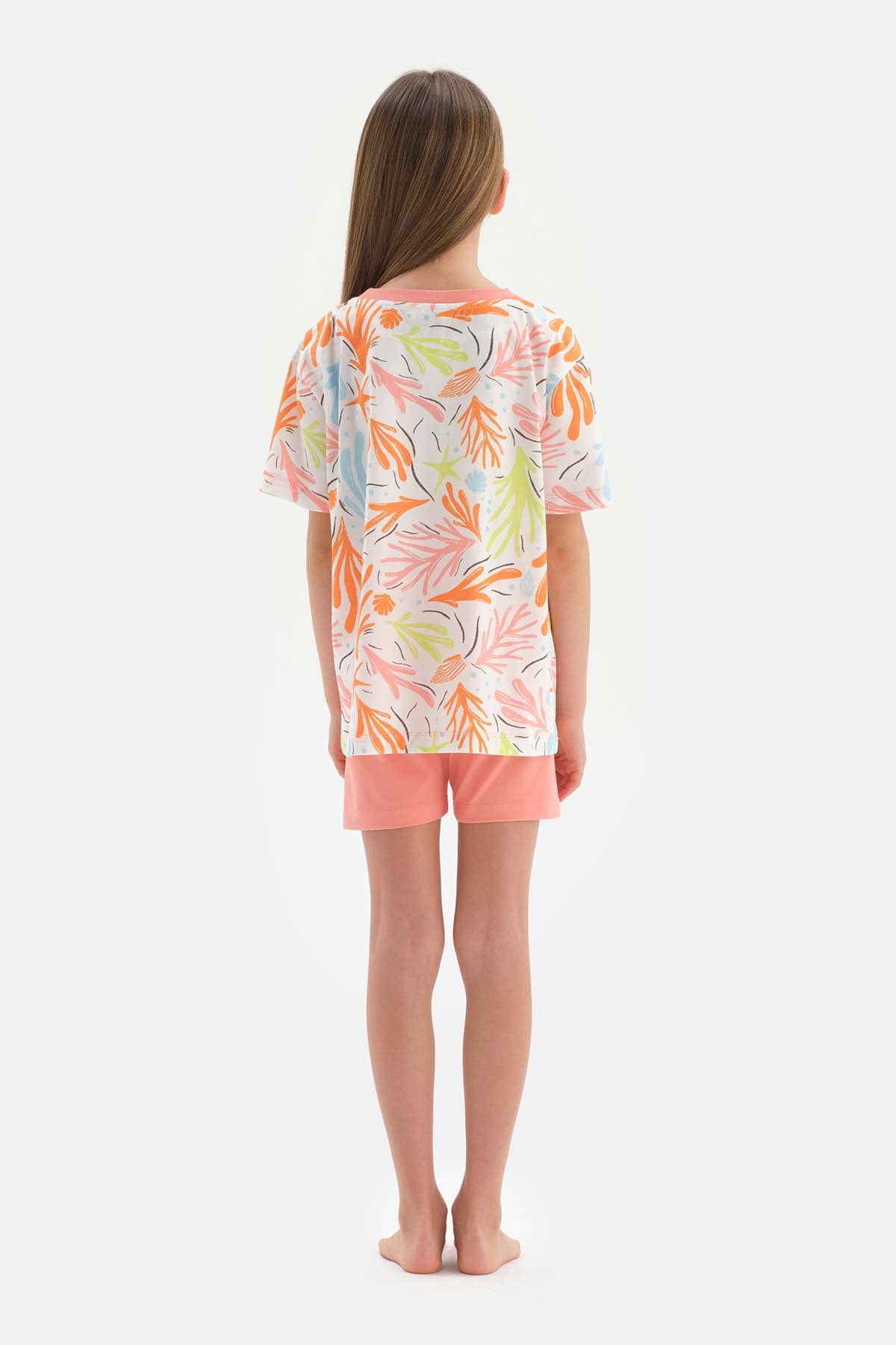 MULTICOLOUR CORAL PRINTED SHORT SLEEVE T-SHIRT SHORTS PAJAMAS SUIT