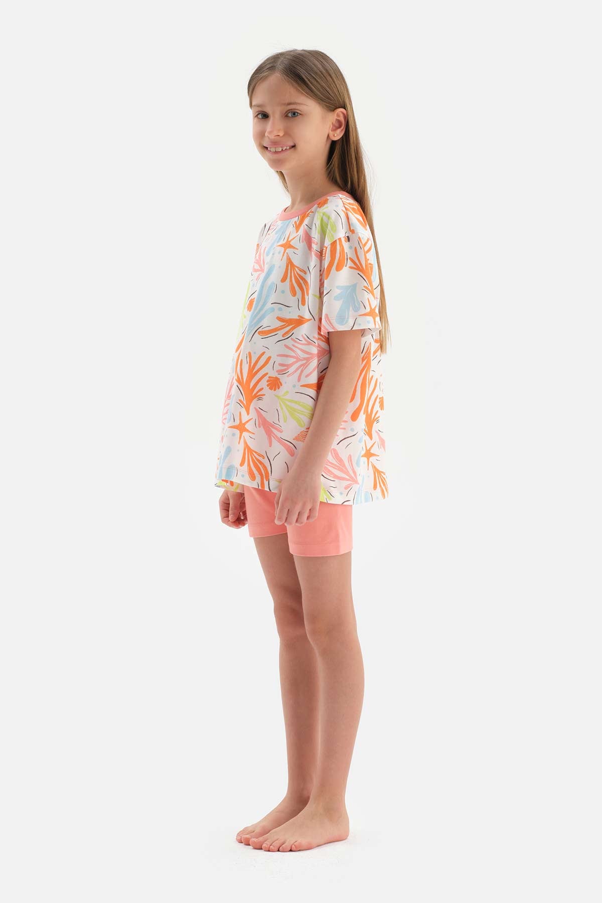 MULTICOLOUR CORAL PRINTED SHORT SLEEVE T-SHIRT SHORTS PAJAMAS SUIT