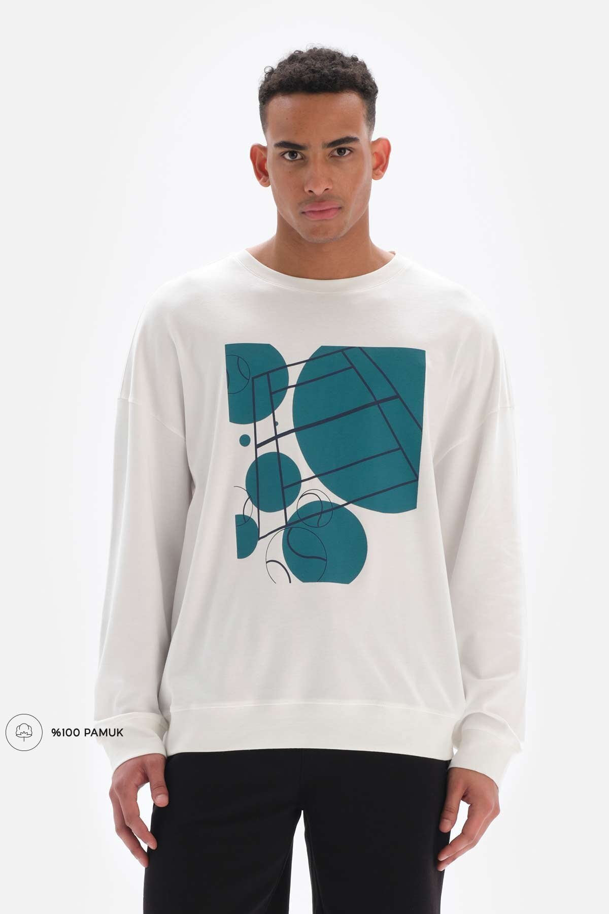 Beyaz Dagi Active is Baskılı Pamuklu Sweatshirt