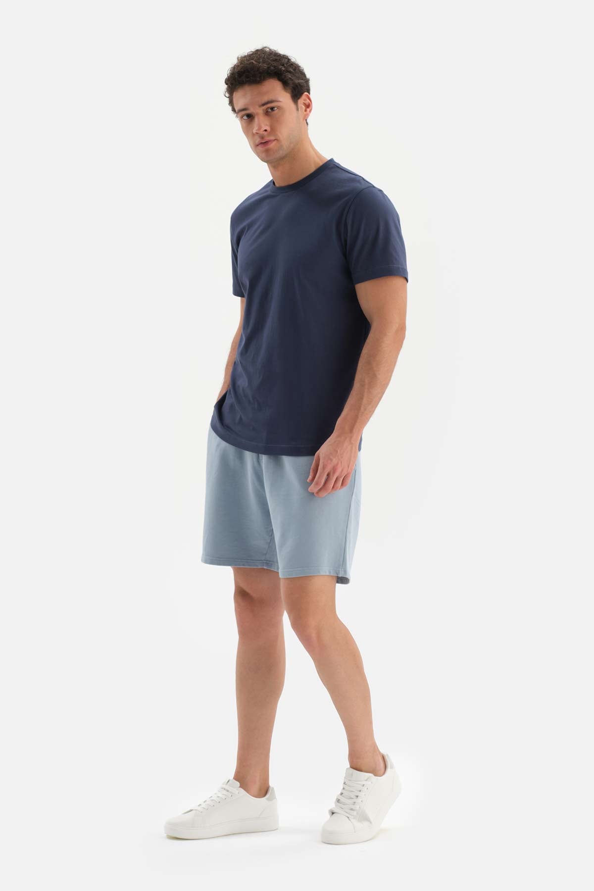 LIGHT BLUE DOUBLE-KNIT FABRIC SHORTS