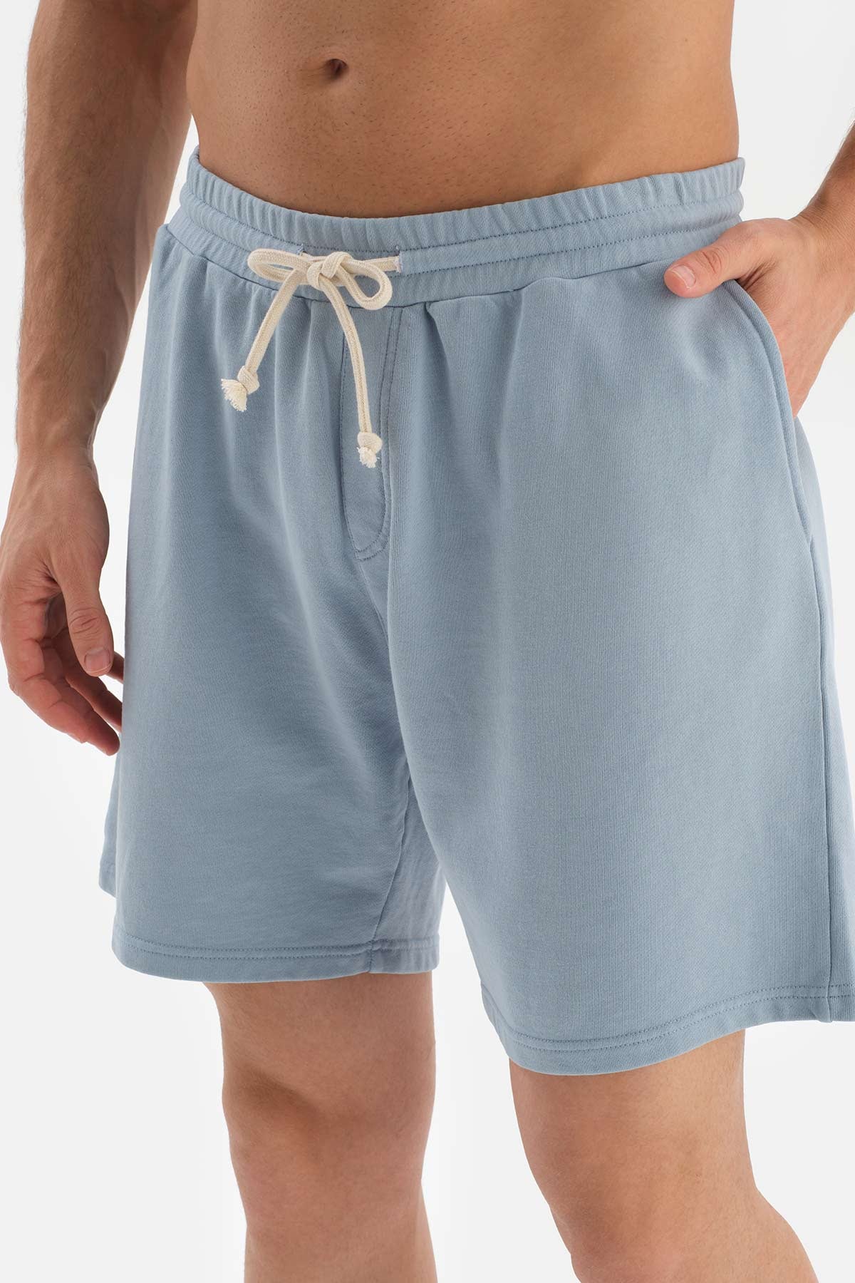 LIGHT BLUE DOUBLE-KNIT FABRIC SHORTS
