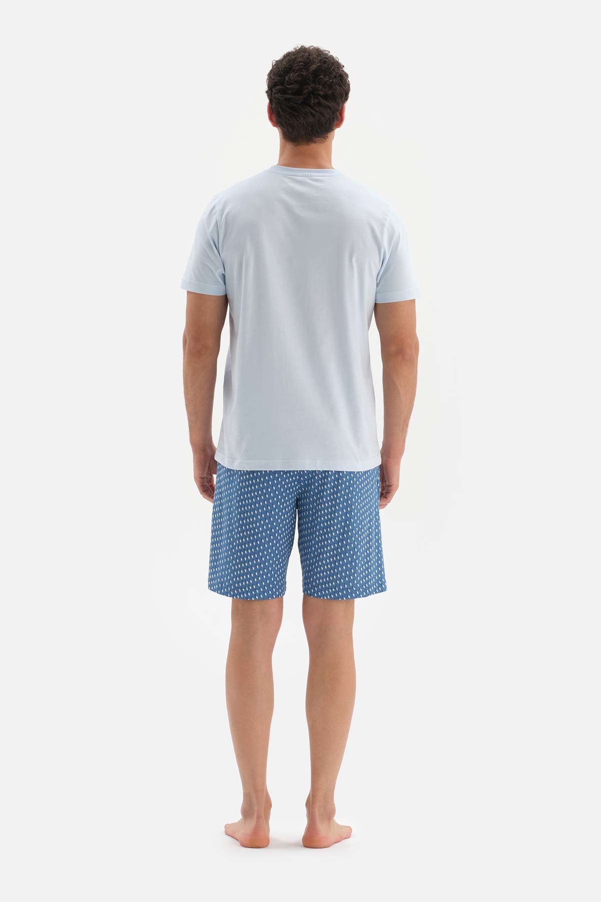 BLUE MICROPRINT PRINTED MODAL SHORTS