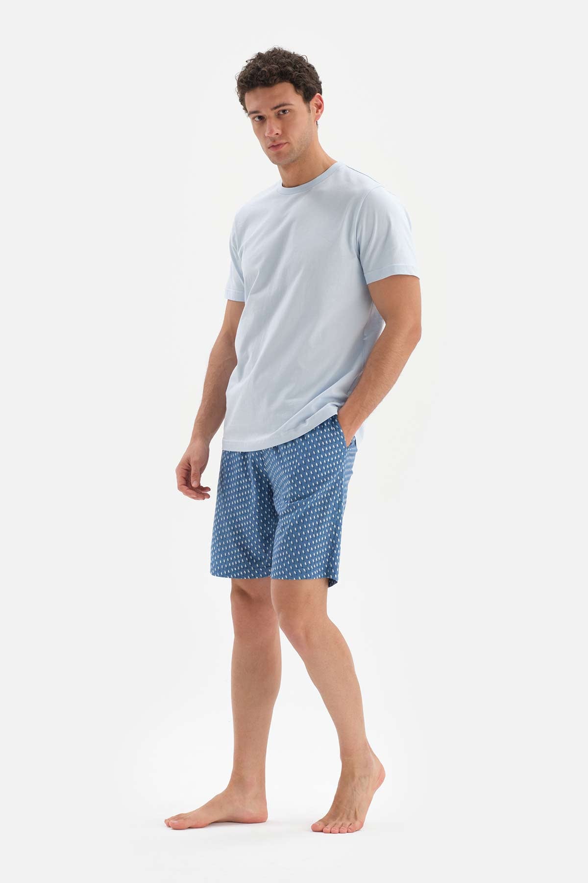 BLUE MICROPRINT PRINTED MODAL SHORTS