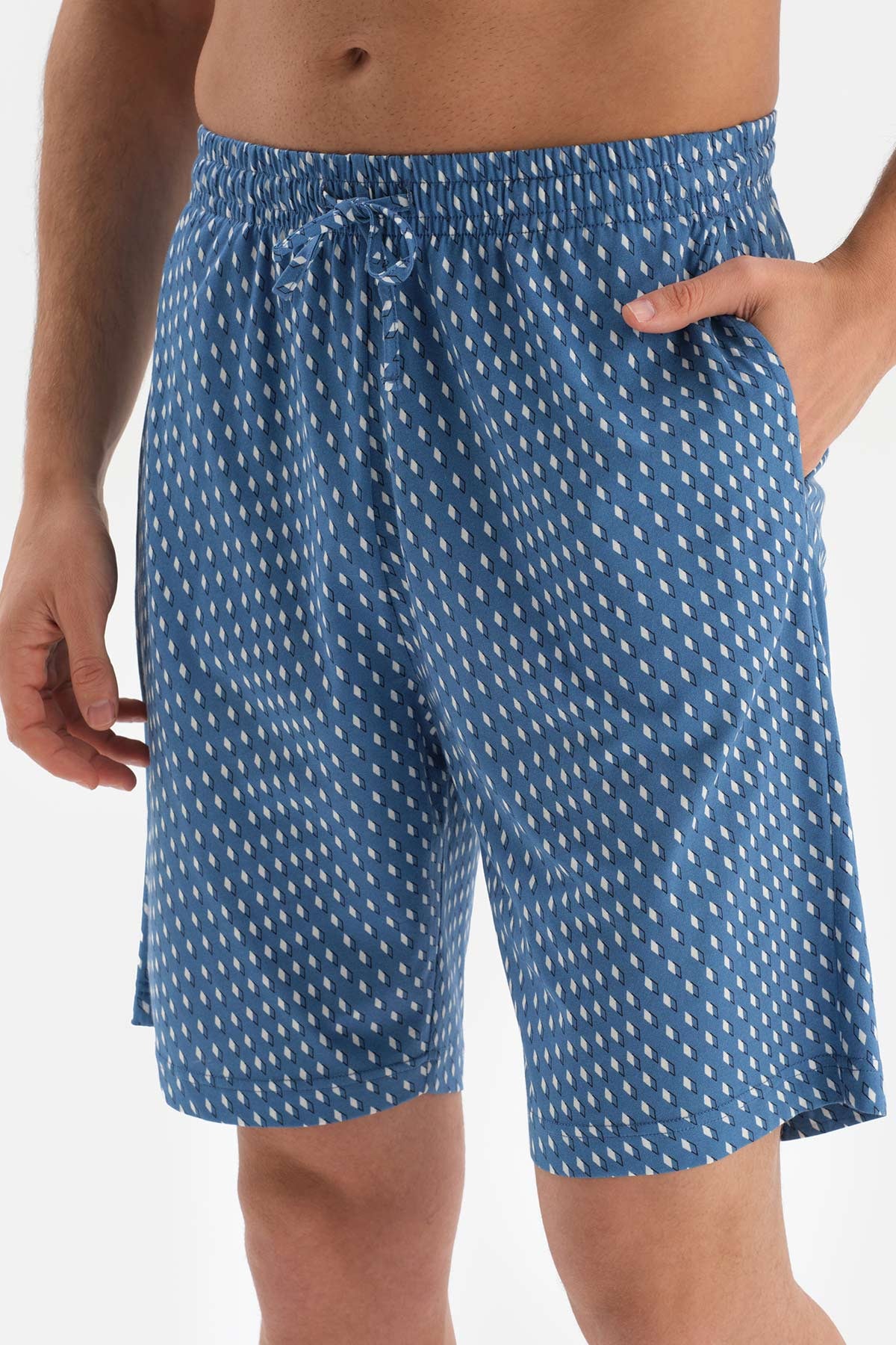 BLUE MICROPRINT PRINTED MODAL SHORTS