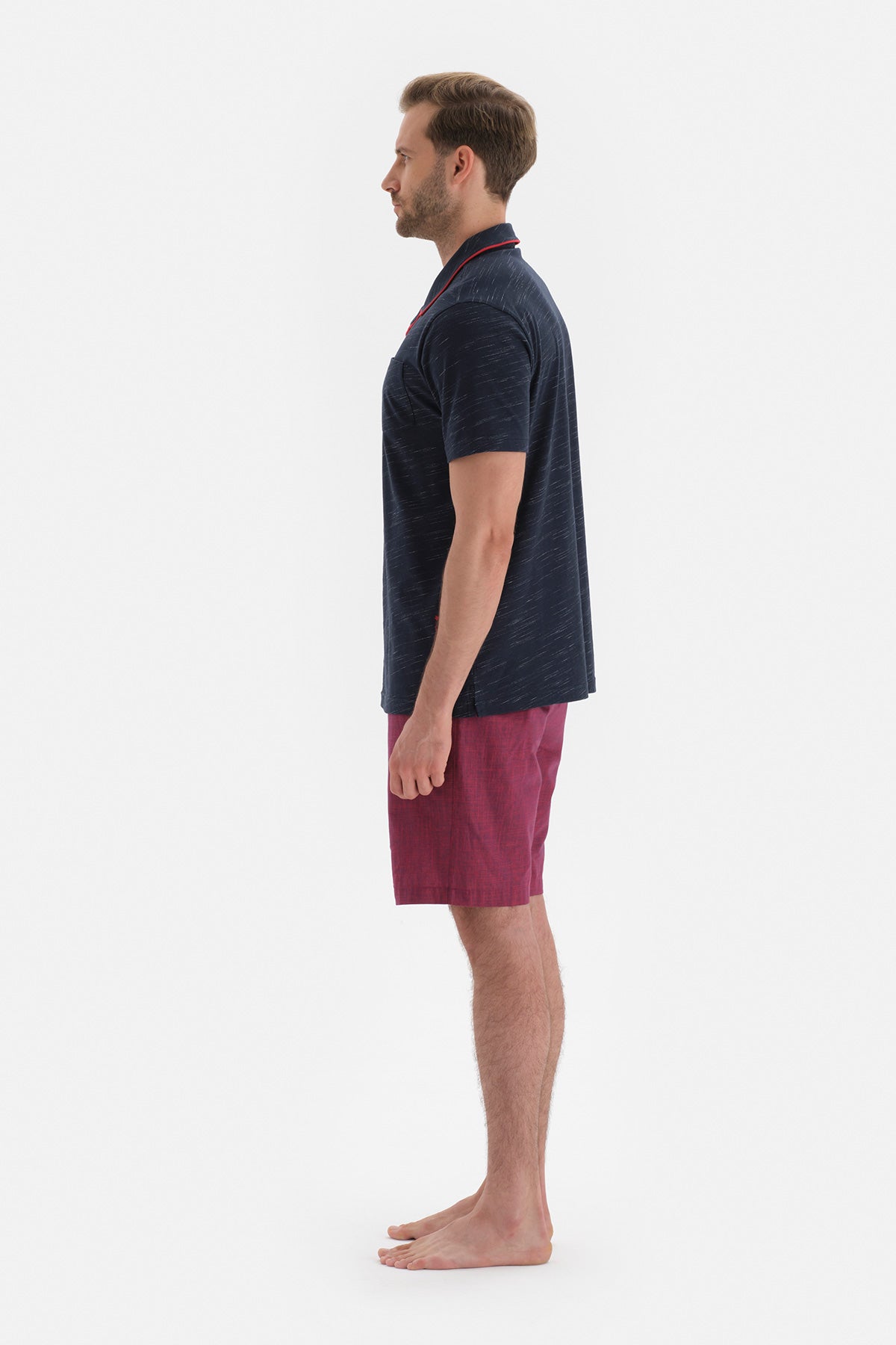 Lacivert Nakış Detaylı Pamuklu Şortlu Pijama Takımı