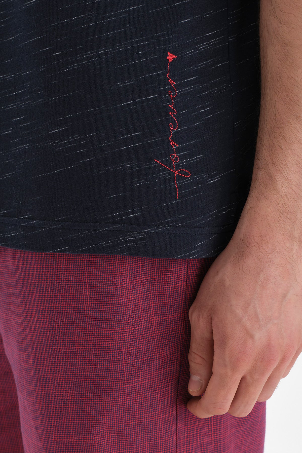 Lacivert Nakış Detaylı Pamuklu Şortlu Pijama Takımı