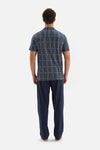 NAVY SHIRT COLLAR PRINTED TOP KNITTED PAJAMAS