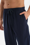 NAVY SHIRT COLLAR PRINTED TOP KNITTED PAJAMAS