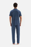 NAVY SHIRT COLLAR PRINTED PAJAMAS