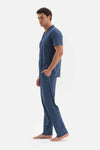 NAVY SHIRT COLLAR PRINTED PAJAMAS