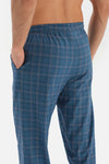 LIGHT BLUE CREW-NECK SHORT SLEEVE TOP PLAID BOTTOM KNITTED PAJAMAS