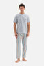 LIGHT BLUE CREW-NECK PRINT DETAILED TOP STRIPED BOTTOM PAJAMAS