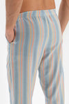 LIGHT BLUE CREW-NECK PRINT DETAILED TOP STRIPED BOTTOM PAJAMAS
