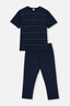 NAVY HALF-PLOT STRIPED JACQUARD KNITTED PAJAMAS