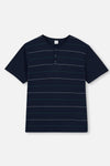 NAVY HALF-PLOT STRIPED JACQUARD KNITTED PAJAMAS